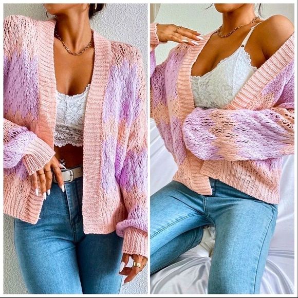 NWT! TWO TONE DROP SHOULDER OPEN FRONT CARDIGAN! - Picture 8 of 15